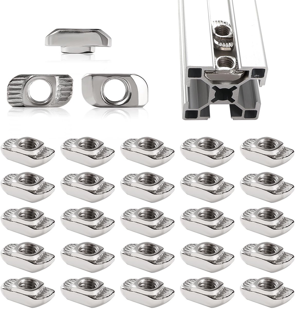 25 Stuks 30 Series M6 T-Moer, Hamerkopmoer, Hamerkop Drop-in T-Sleufmoeren, voor 3030 3060 6060 Aluminium Extrusieprofiel