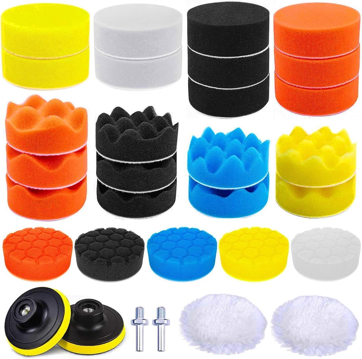 31 Stuks polijstsponzen voor de auto, polijstpad, autosponzen polijstpads, polijstpads voor accuschroevendraaier, polijstmachine, boormachine polijsten, slijpen, waxen