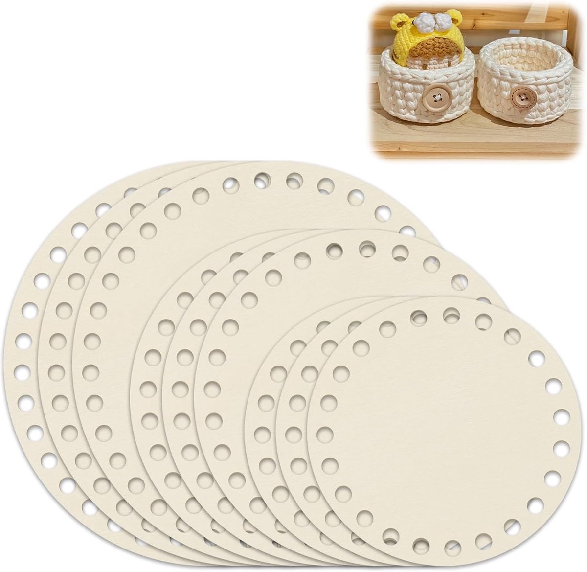 Haken, natuurhouten bodem, rond, robuust, houten bodem om te haken, doe-het-zelf holle en haakmandset, blank, voor woondecoratie, cadeau-ideeën, weefbenodigdheden