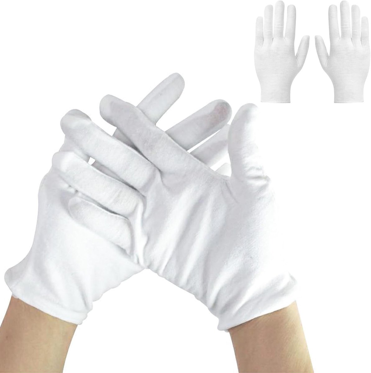 6 paar katoenen handschoenen, wit, zachte beschermende handschoenen voor droge handen, vochtverzorging, SPA, handverzorging, katoen, wit