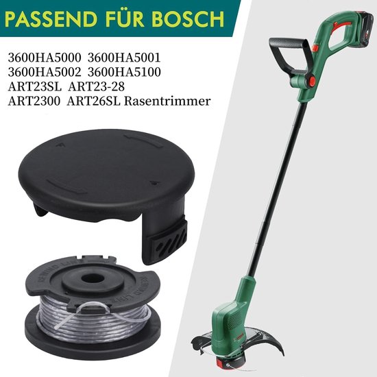 draadspoel F016800569 geschikt voor Bosch Art 23 SL en Art 26 SL reservedraadspoel 4 m lengte Ø 1,6 mm en vervangende trimmerkap F016F04557 (12 spoelen + 2 doppen) — afbeelding 2