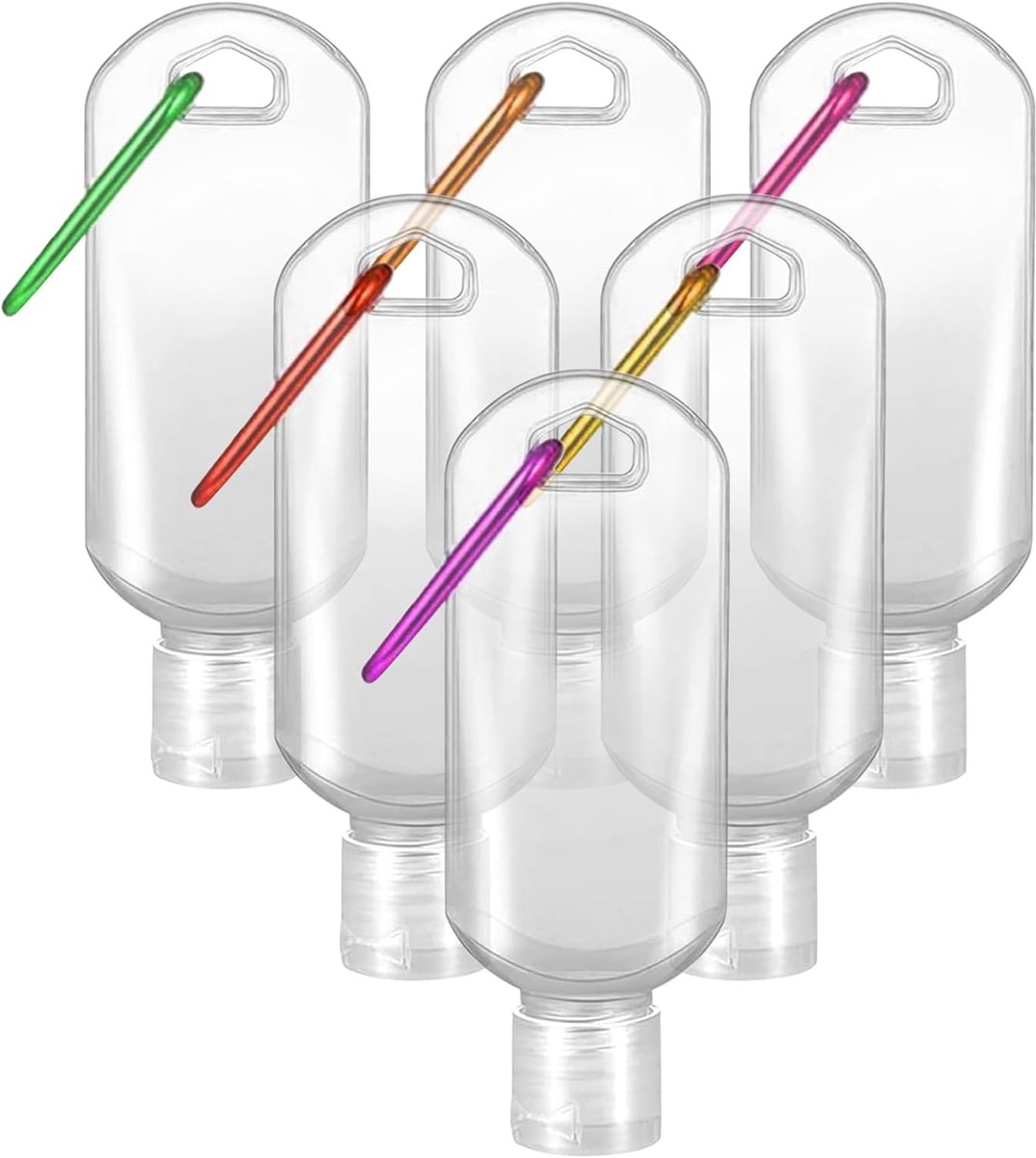 50 stuks lege reisflessen van 50 ml van transparante kunststof met sleutelhanger, flessen voor cosmetica, perfect voor het desinfecteren van de handen, lotion enz, Transparant, 30 pezzi