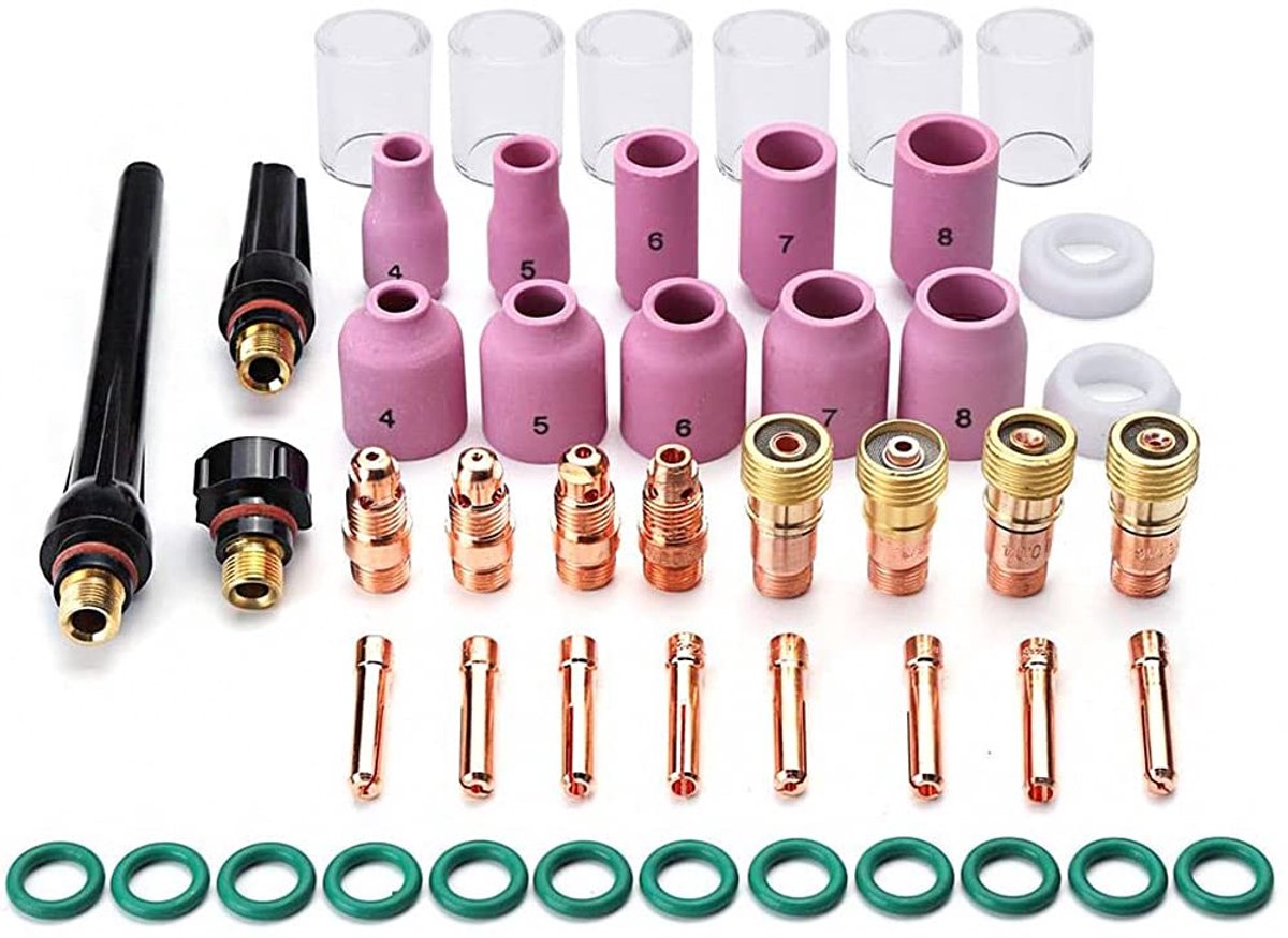 49Pcs TIG Lassen Torch Accessoires Kit Spantantangen Body Glas Cup Alumina Nozzle Stubby Gas Lens # 10 Cup Kit voor TIG WP-17/18/26