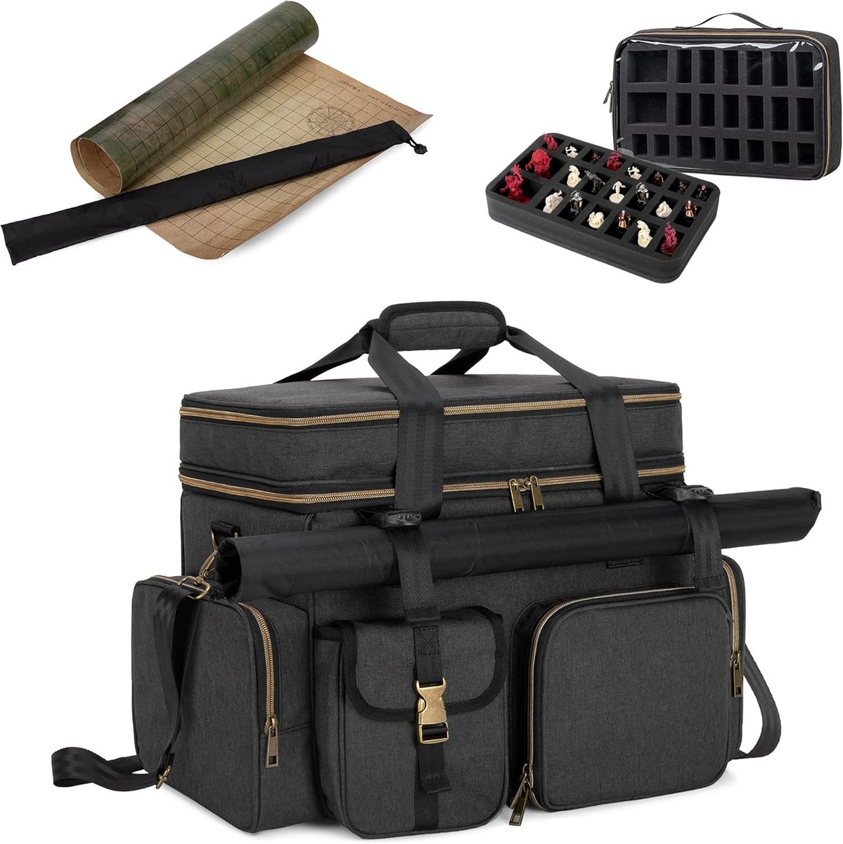 DND Reistas voor Tabletop RPG Adventurer's Travel Game, Tas voor Battle Mat, Grote Capaciteit met Schuimlaag Dungeons and Dragons, Geschikt voor Handleiding, DND Dice