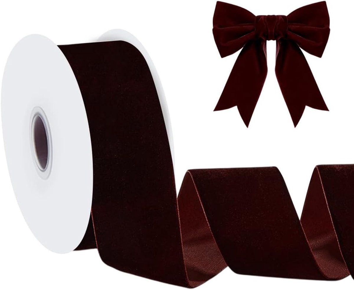 10 Yards/9,14 m fluwelen lint enkelzijdig, 5,2 cm brede vintage zachte fluwelen linten voor naaien maken doe-het-zelf ambachten geschenkverpakking boeketten benodigdheden, kokosbruin