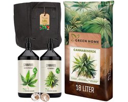 Green Home Love Nature PQDS10001 - Kweekzak kweek set - 18 l cannabis aarde met mest - Groen met handgrepen en 2 kokos start potjes