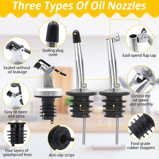 4 Stuks Olijfolie Dispenser Fles,500 ML Olie en Azijn Dispenser,Oliedispenser voor Keuken,Olijfoliefles met Schenktuit,Zelfklevende Etiketten en Trechter,voor Gereedschap voor Barbecue,Salade — afbeelding 4