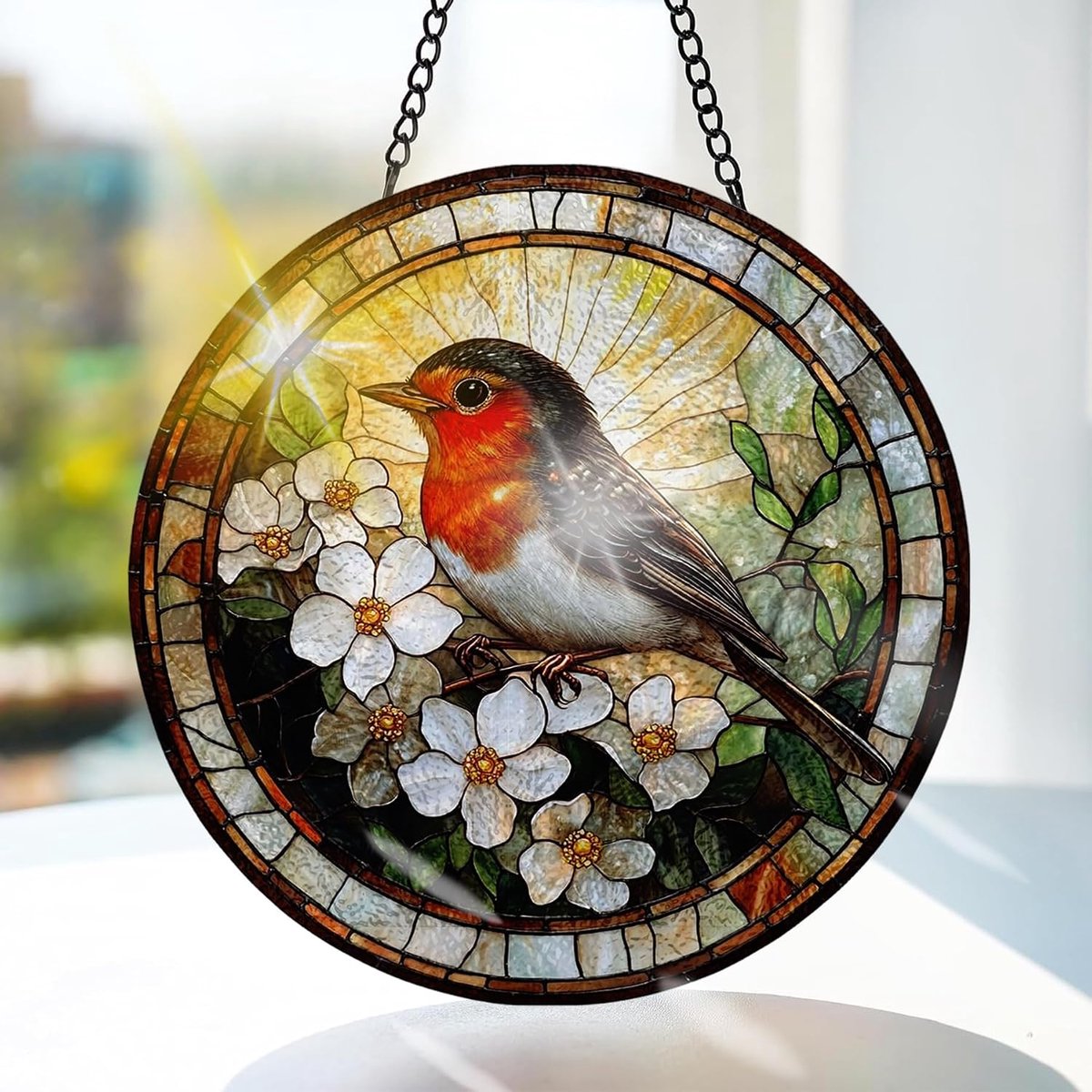 Vogel Gekleurd Glas Hangend - Bloem Hangende Raamdecoratie - voor Tuin, Raam en Deur, Verjaardag voor Vrouwen, Handgemaakte Suncatcher Decoratie 20x20 cm