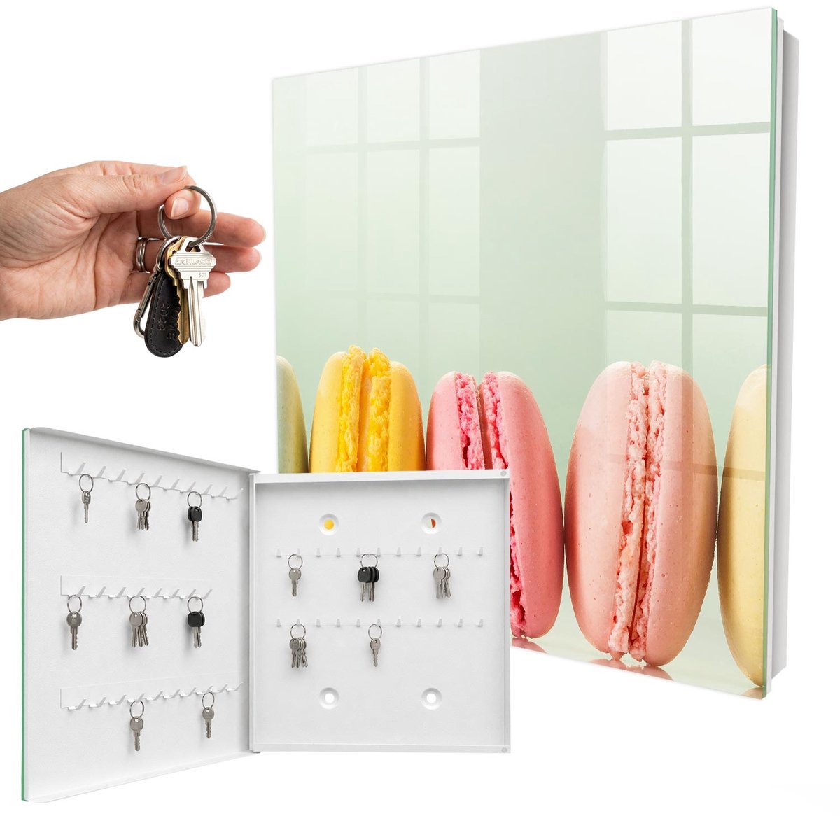 WallMuralia - Sleutelkast - 30x30x5 cm - met 50 haken - Kleurrijke Lekkernijen Sleutelkastje Huis - Groente Sleutelbox - Linksopenend - Wit interieur