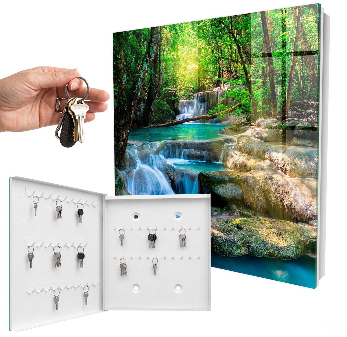WallMuralia - Sleutelkast - 30x30x5 cm - met 50 haken - Paradijselijke Oase Groot Sleutelkastje - Groente Sleutelbox - Linksopenend - Wit interieur