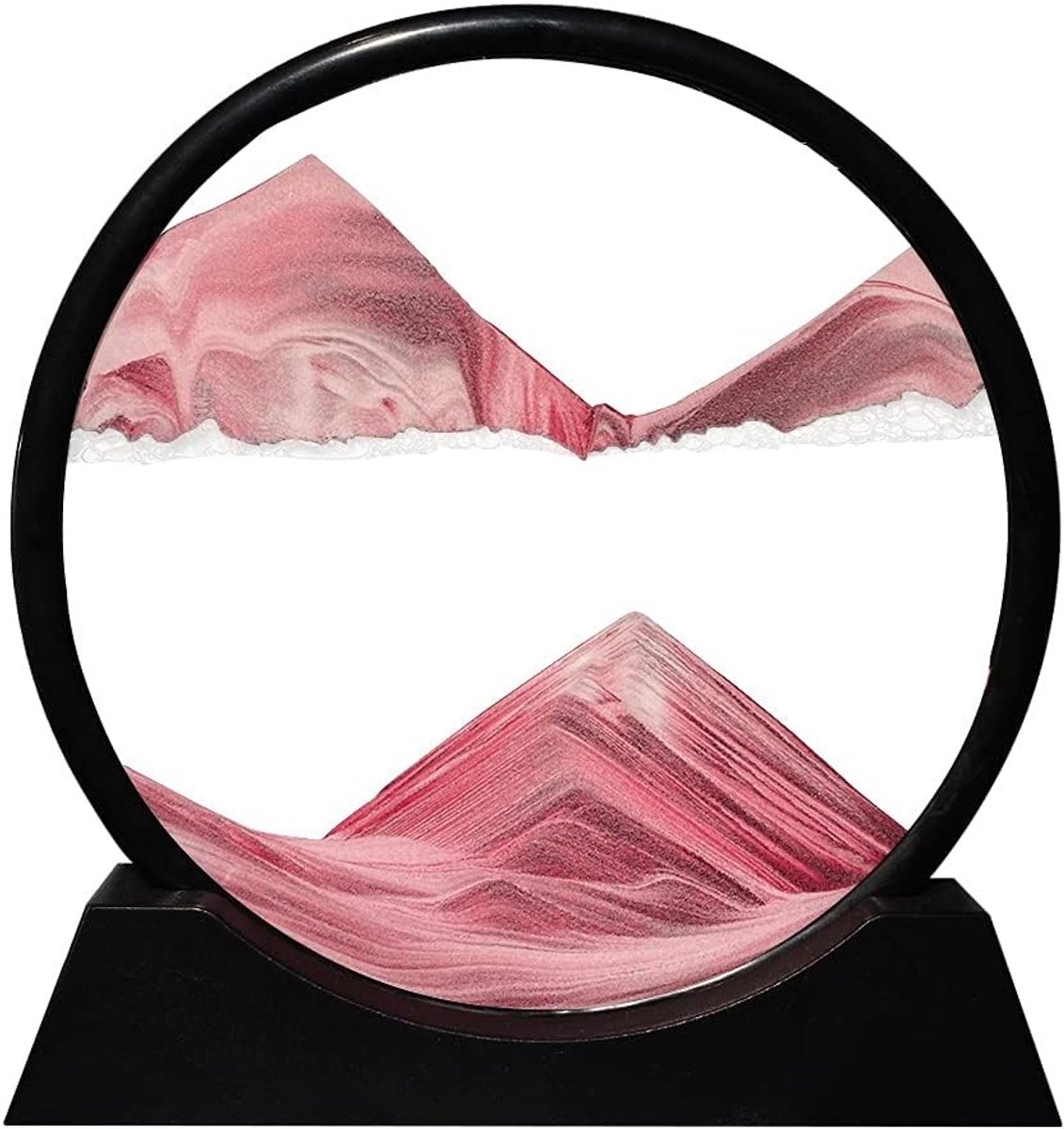 Decoratieve 3D Zandkunst Klok van 20 cm met Beweeglijk Zand in Ronde Lijst voor Woonkamer en Kantoor (Roze, 28 cm)