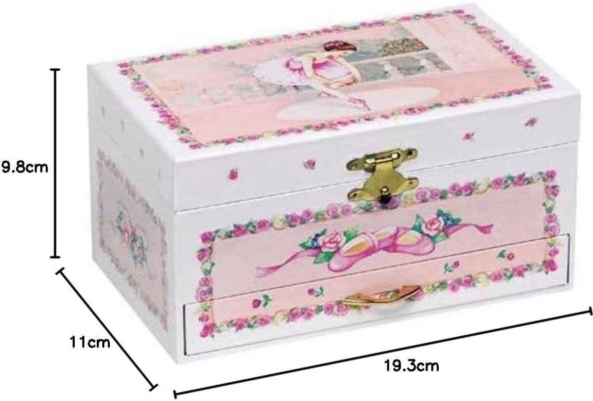 Ballerina IV, Melodie: Schwanensee: 19,3 x 11 x 9,8 cm, feste Pappe, mit Schublade, per Stück