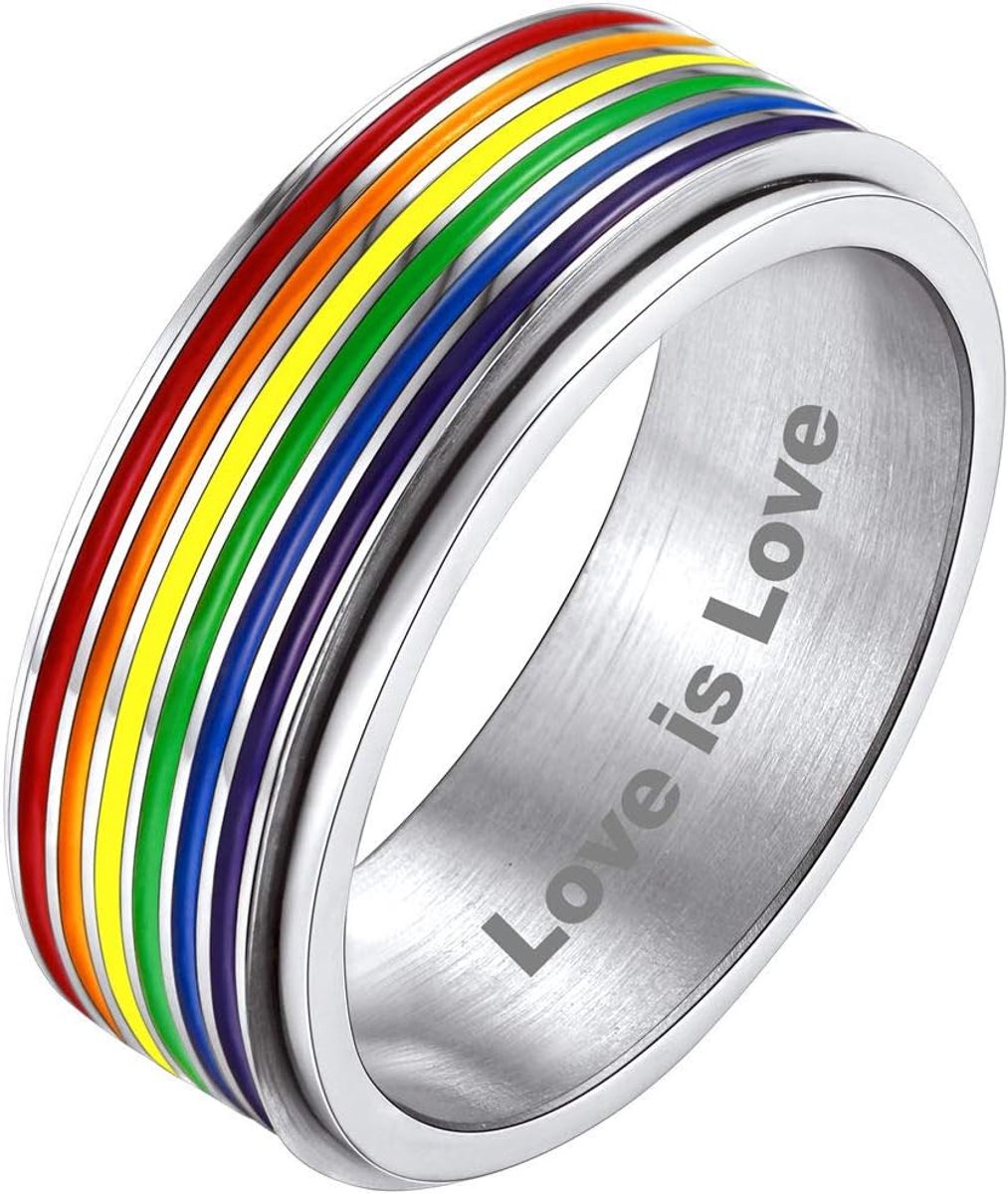 Ringen Voor Vrouwen Mannen Spinner Ringen Angst Fidget Ring Gay Parade LGBT Ring Voor Minnaar Vriendschap Bruiloft Engagement Maat 7-12 18K Goud/Zwart 7.8mm