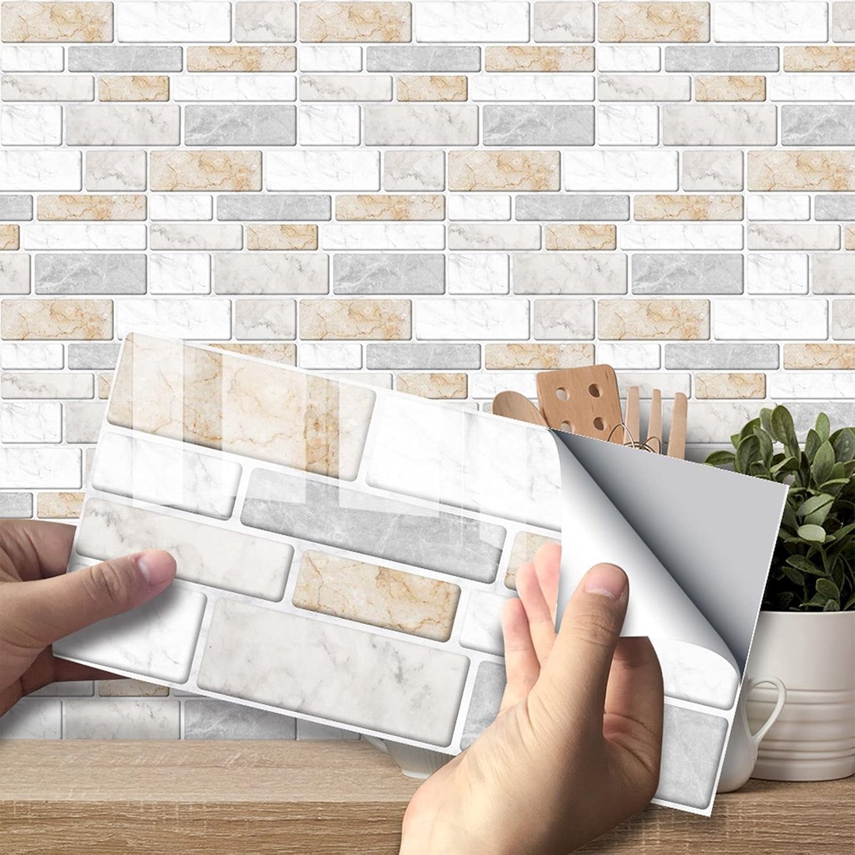 Peel Stick wandtegels, 10 x 20 cm, zwart/wit, 27 stuks
