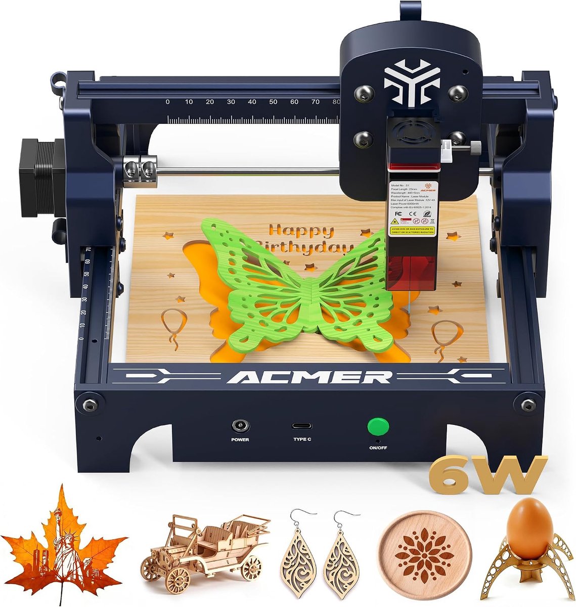 Laser graveermachine - 6W Lasergraveerder - 130 x 130 mm Werkgebied - Voor Hout, Leer, Acryl en Metaal