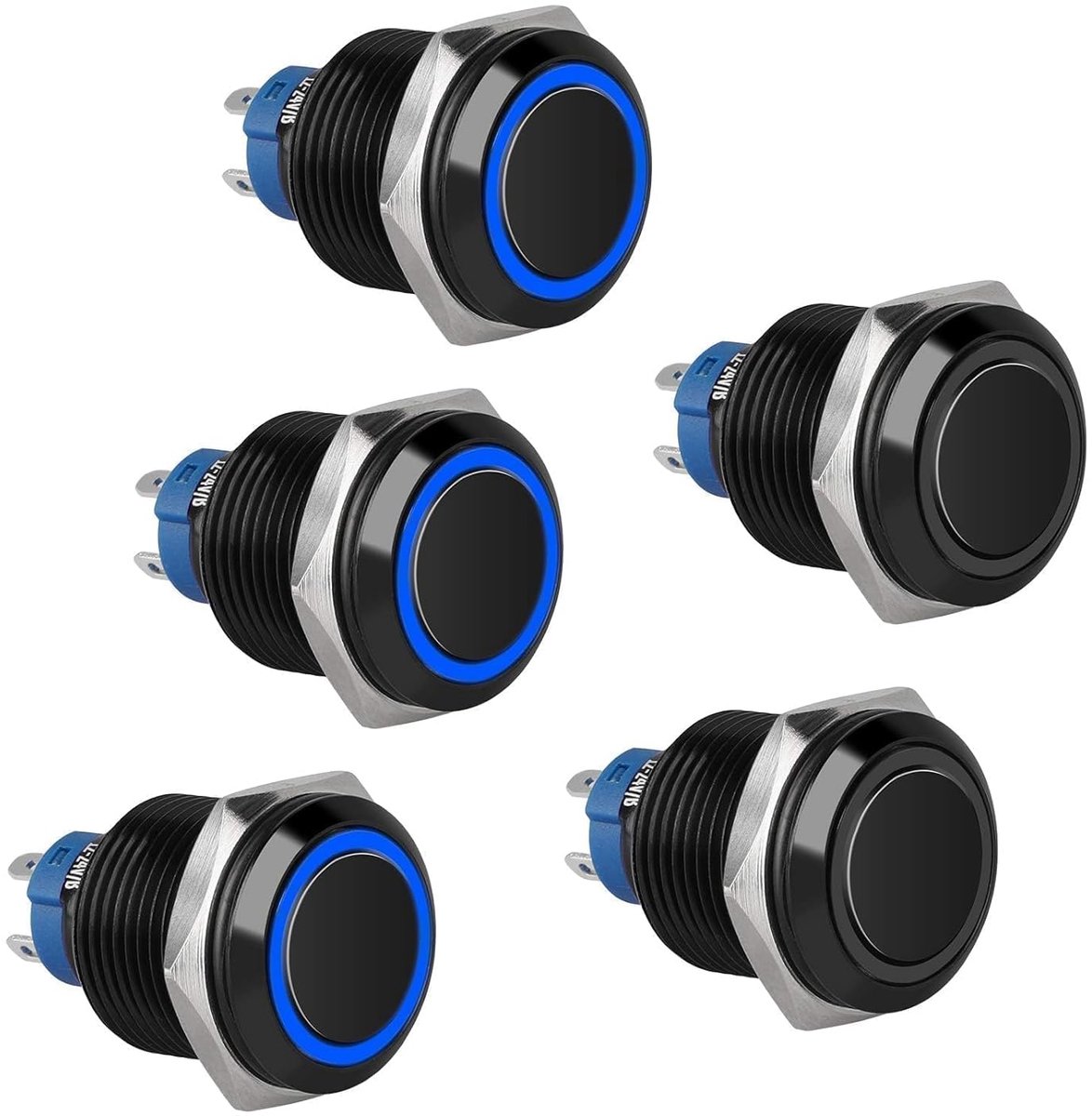 16mm Drukknopschakelaar 12V, 5A Vergrendeling Drukknop Zelfvergrendelende AAN/UIT Schakelaar met LED Lampje voor Auto, 5 Pack