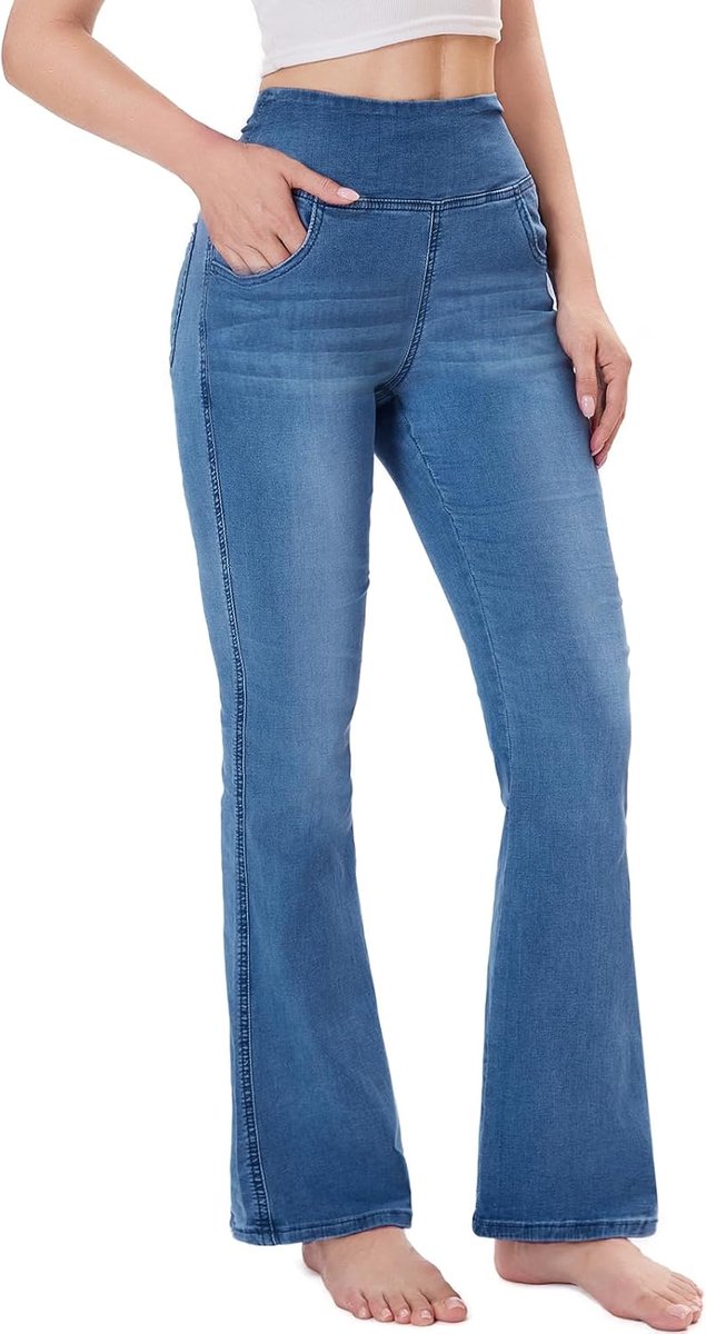 Jeans Dames, Waist Flared Push Up Broek met Elastische Buikcontrole