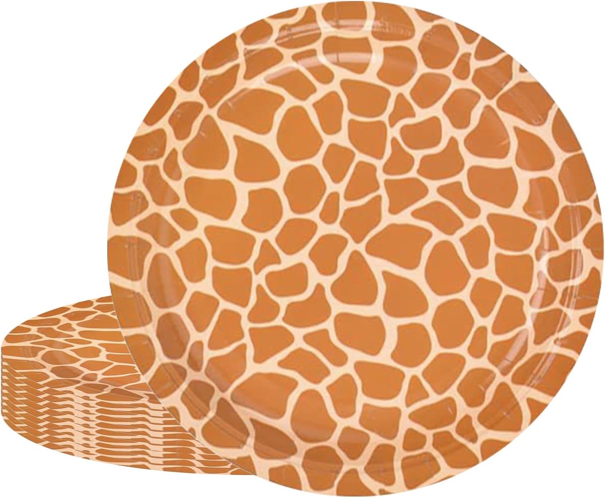 Borden met giraffenprint, 7 inch, safarijungledieren, ronde