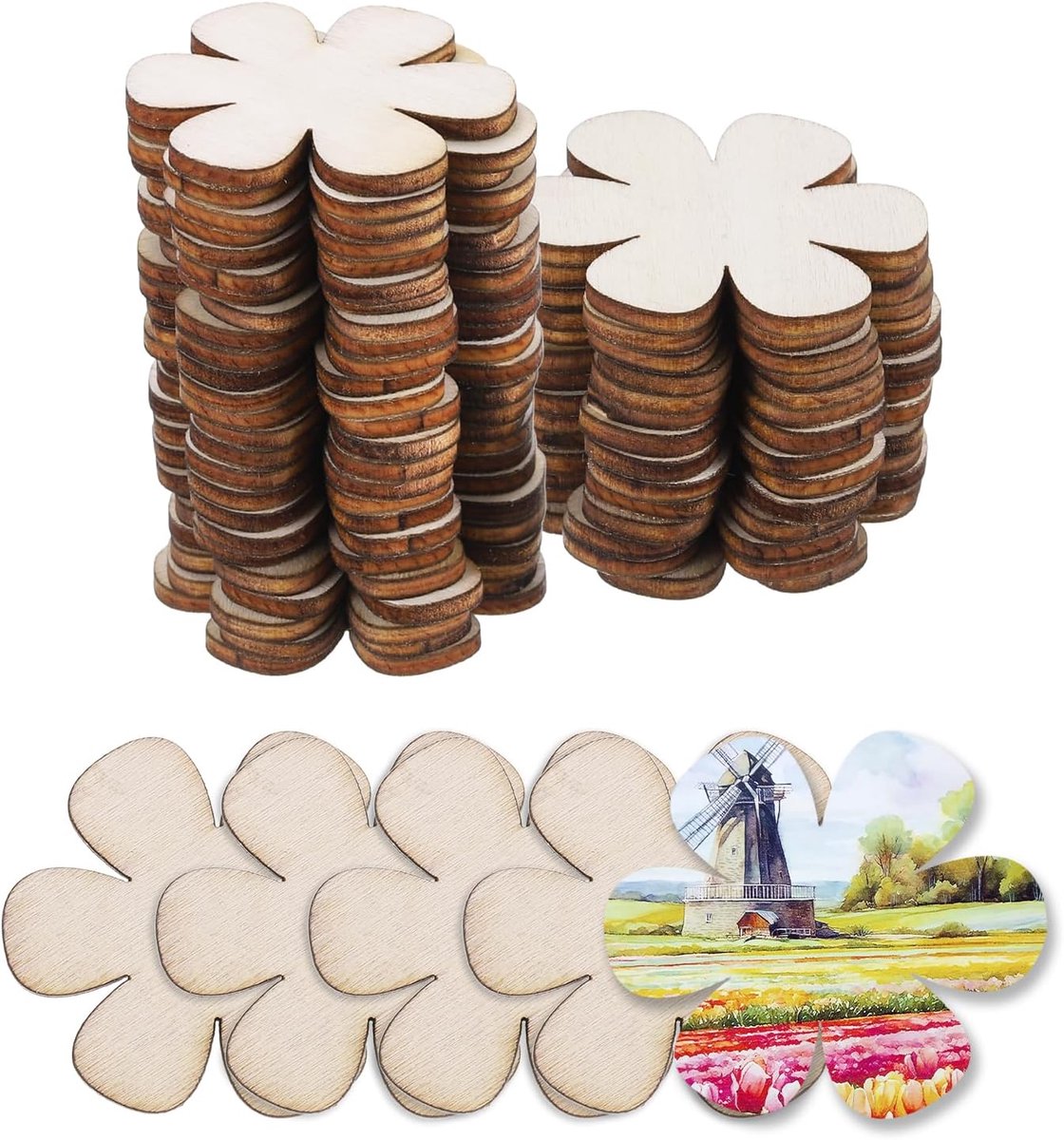 Houten om te knutselen, 50 stuks, 4 cm, houten bloemen, decoratie om