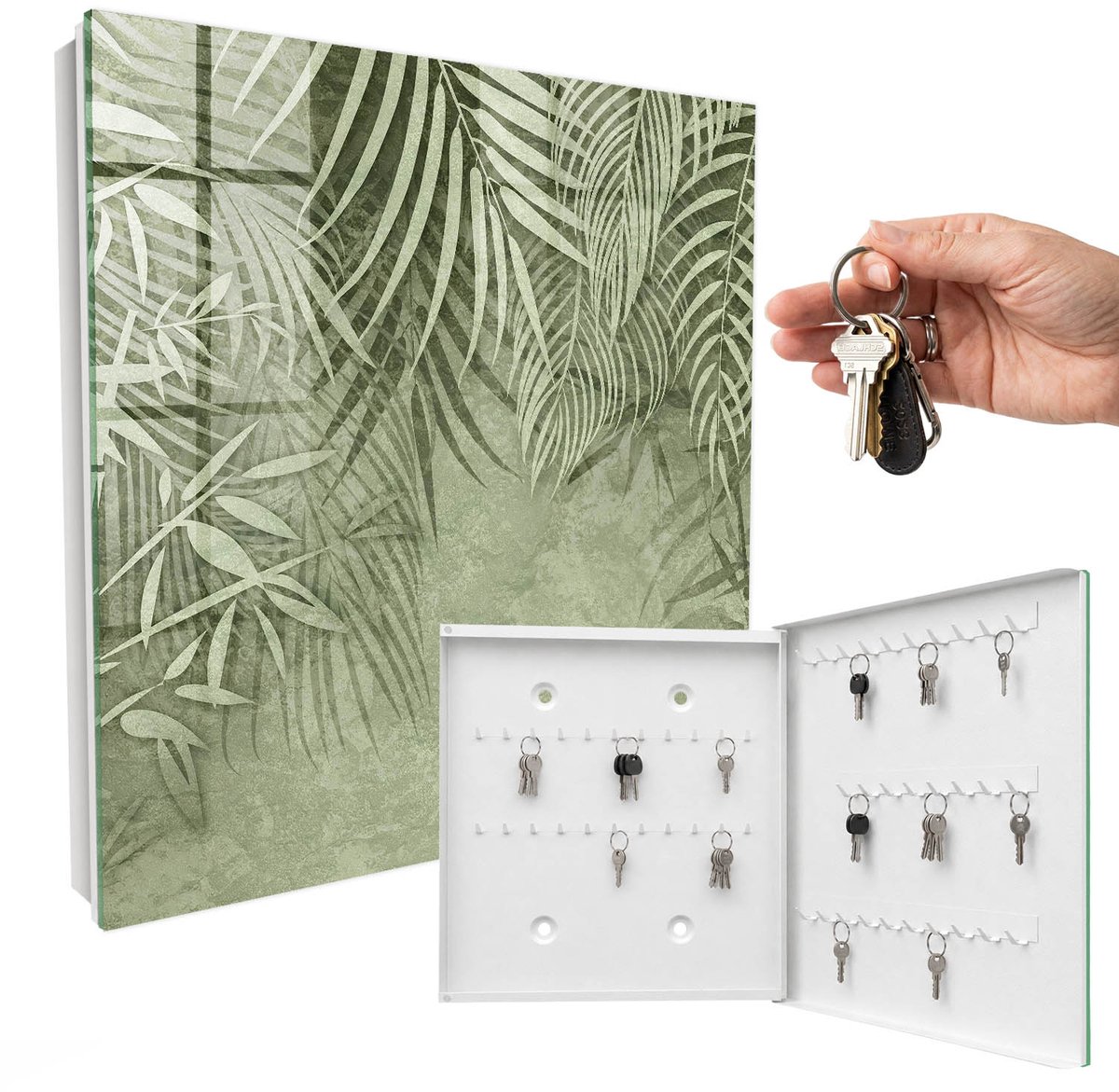 WallMuralia - Sleutelkast - 30x30x5 cm - met 50 haken - Tropisch Patroon Sleutelkastje - Groente Sleutelbox - Rechtsopenend - Wit interieur