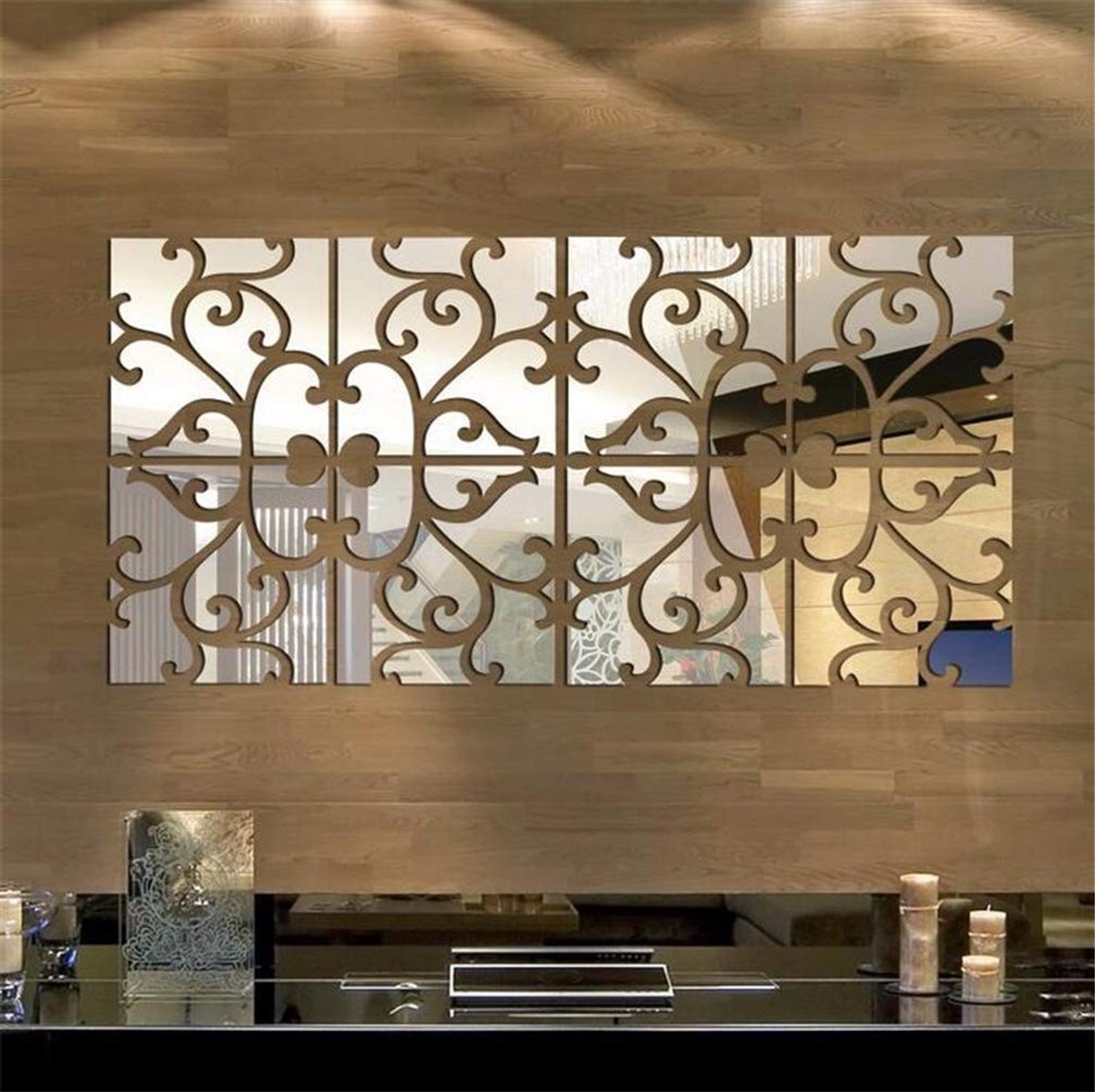 Omgoods - 3D Spiegel Wandstickers - 4 Stuks Acryl Geometrisch Patroon DIY Wanddecoratie
