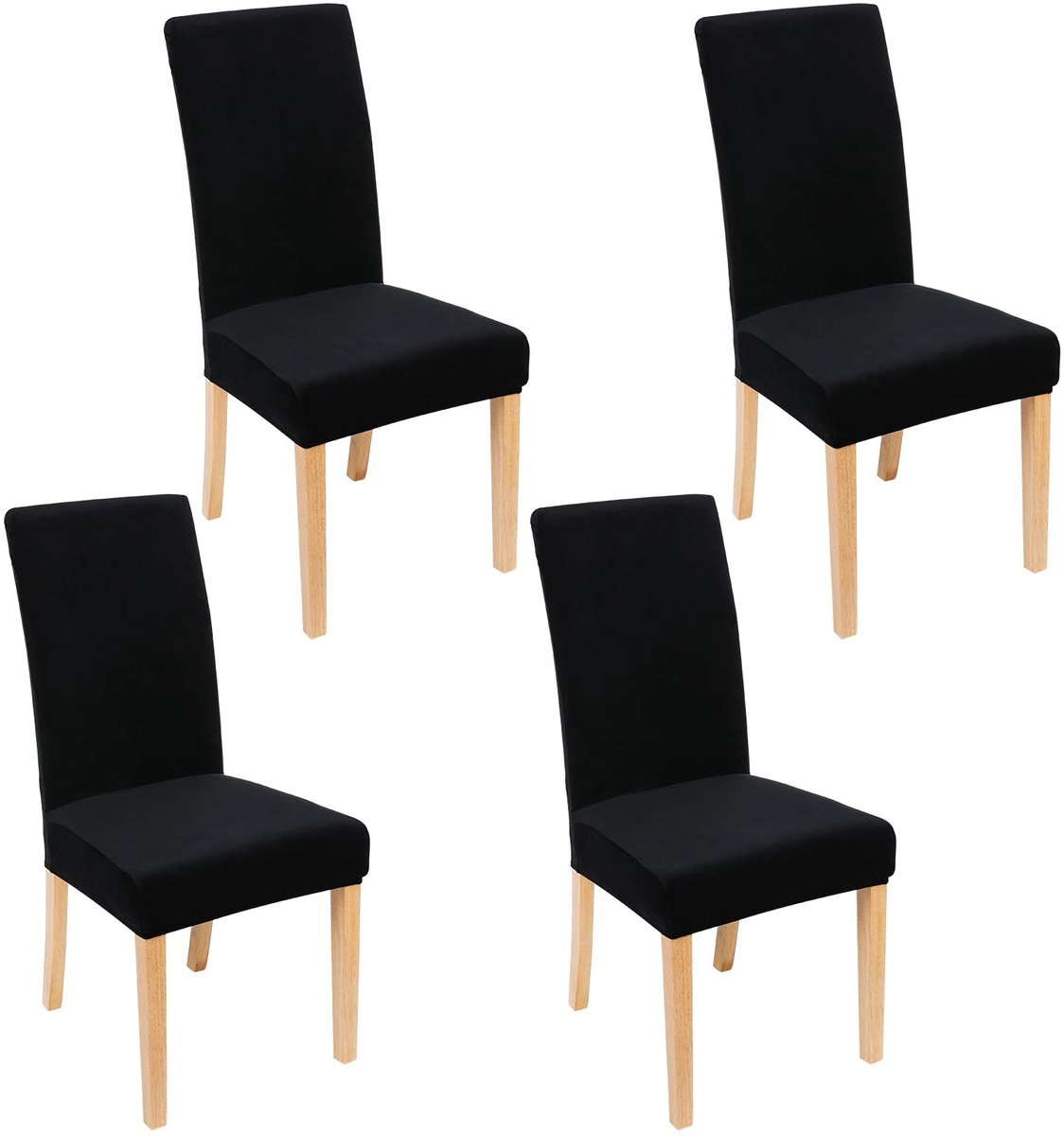 Omgoods - Velvet Eetstoelhoezen - Zacht en Wasbaar - Set van 4 - Zwart
