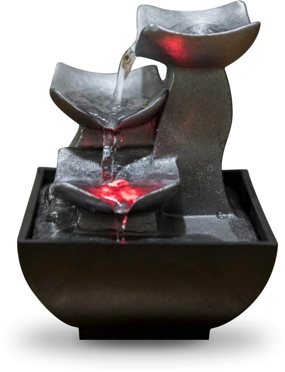 Omgoods - Zen Boro Waterfall - Ontspannende Tafel Fontein met Gekleurde LED Verlichting (H 18 cm)