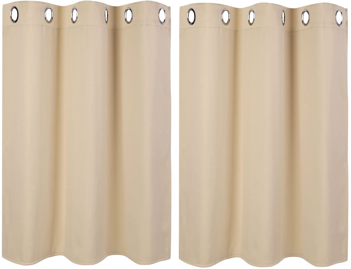 Omgoods - Set van 2 Opaque Keuken Gordijnen - Korte Beige Gordijnen 90 x 107 cm