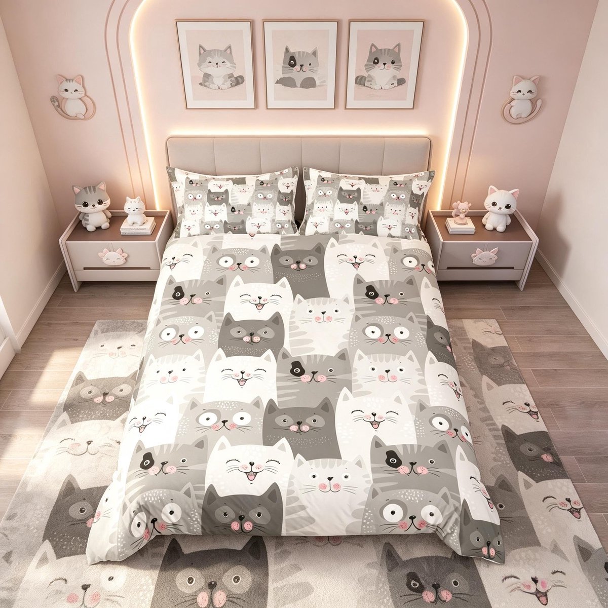 Omgoods - Duvet Cover met Cartoon Kat voor Meisjes met Kussensloop