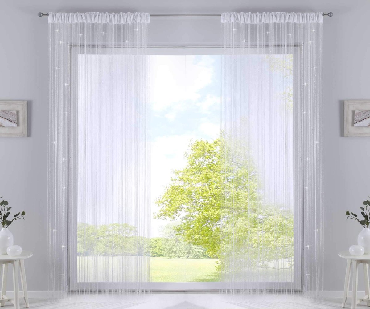 Omgoods - 20303CN2 Draadgordijnen 250 x 140 cm Wit Lurex met Trekkoord