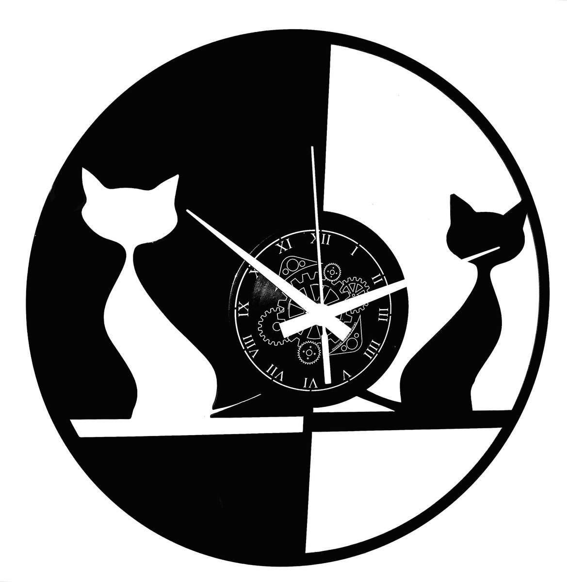 Omgoods - Wandklok Cat Koppel - Gemaakt van Oude Vinyl Platen - 30 cm