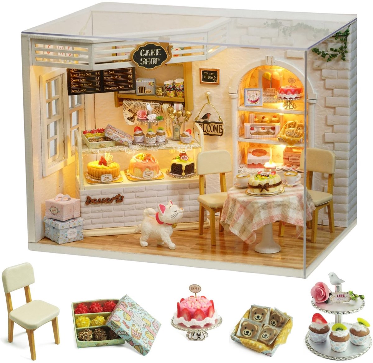 Omgoods - DIY 3D Houten Poppenhuis - Miniatuurset met Meubels en LED Verlichting