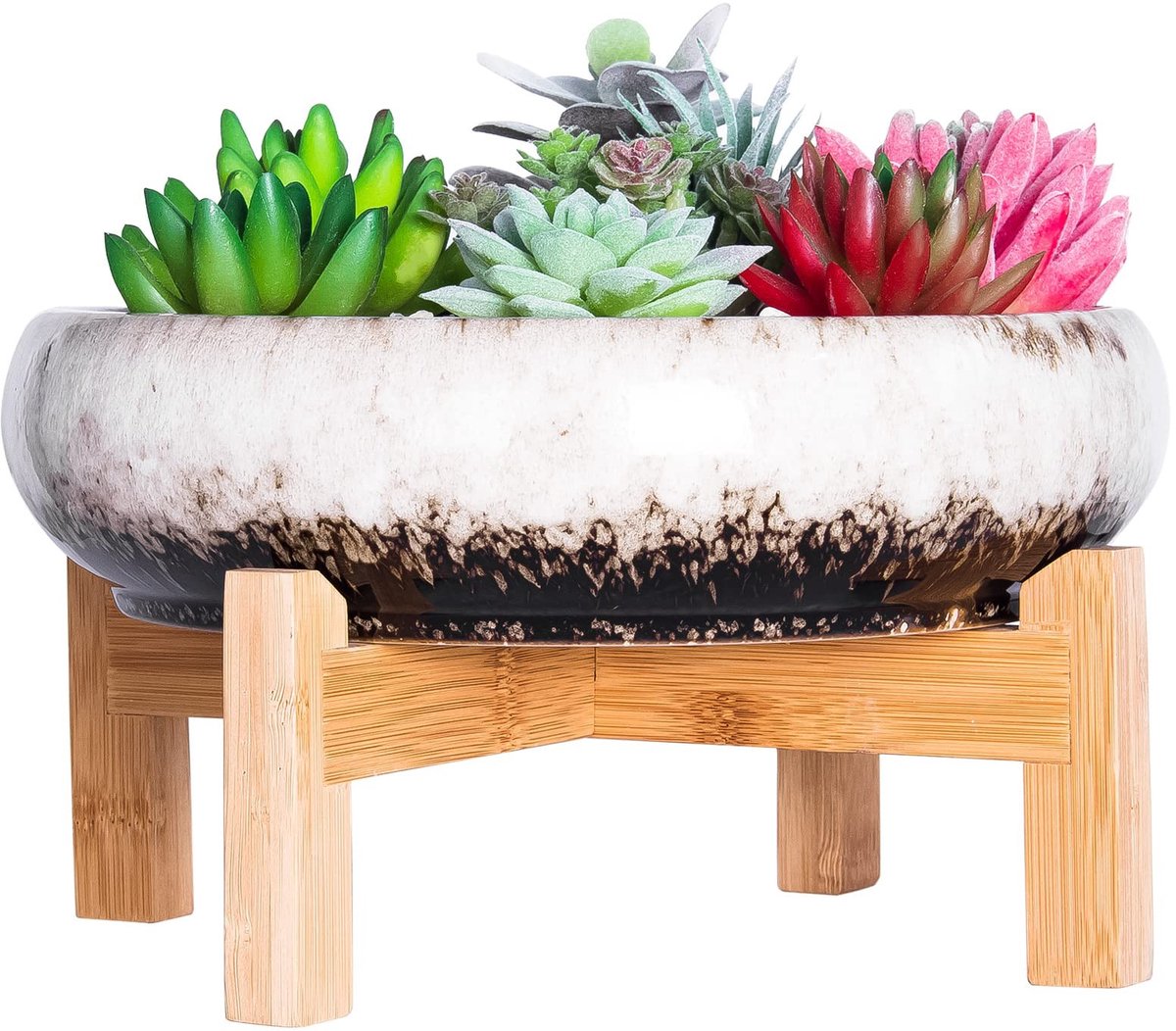 Omgoods - Grote Bonsai Pot met Stand - 10 Inch Witte Keramische Plantenpot voor Binnen/Buiten