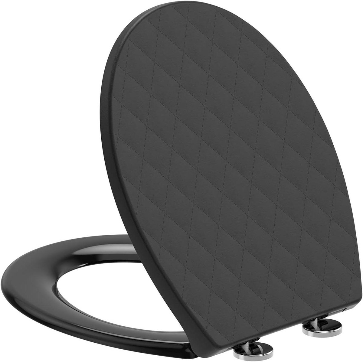 WC-bril Ovaal - Toiletbril Deksel - Badkamer Verbeteren - 3D Lederlook Design - 44.6 x 37.1 cm - Zwart