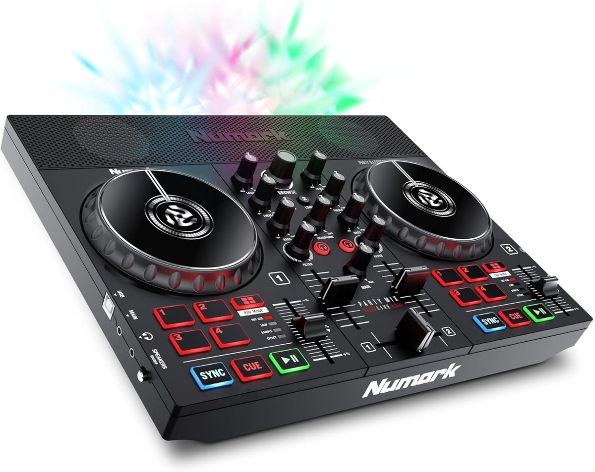 SnelShoppen - DJ Controller met Speakers en Verlichting voor Feesten, Karaoke en Evenementen - Numark Party Mix Live - Geschikt voor Beginners en Prof