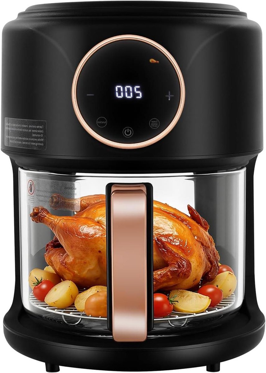Heteluchtfriteuse - Luchtfriteuse Airfryer - Gezond Frituren - Visueel 360° Zicht - 42 Liter - Zwart