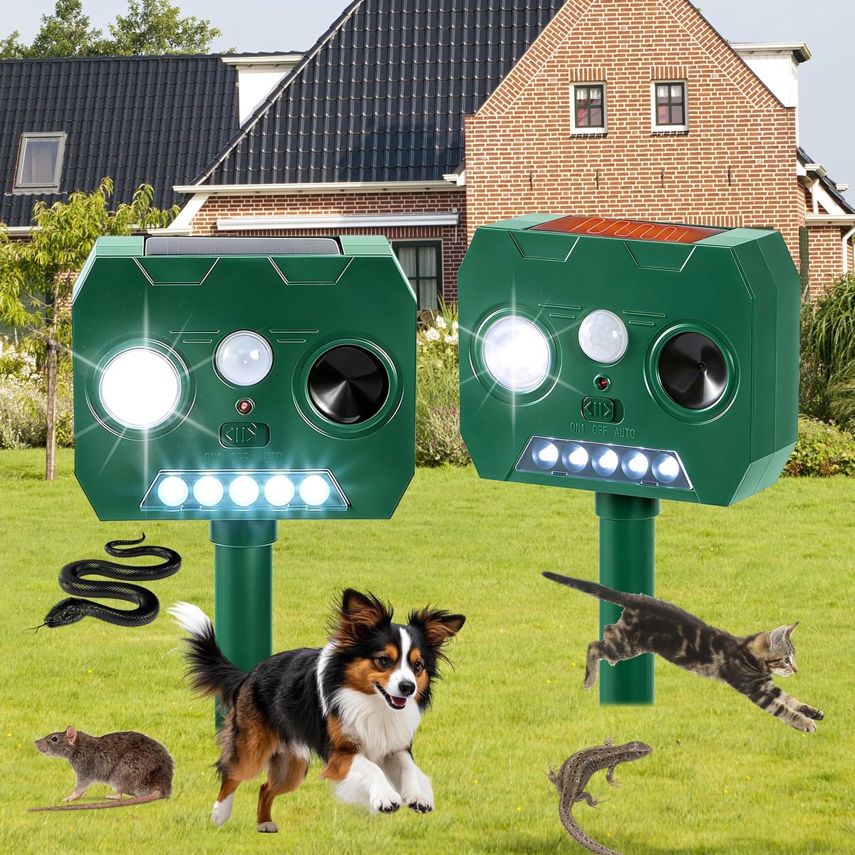 SnelShoppen - Kattenverjager op Zonne-energie - Dierenvriendelijk, Effectief, Weerbestendig, Voor Tuin en Terras, Eenvoudig te Installeren, Handig, Mi