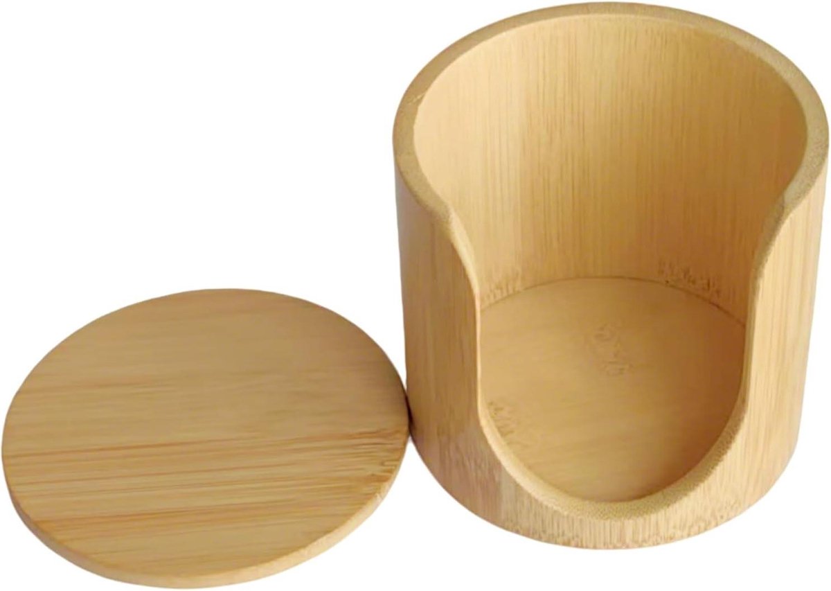 Wattenschijfjes Dispenser - Houten Houder - Badkamer Organiseren - Cilindrische Vorm - 11 x 11 x 10 cm - Houtkleurig