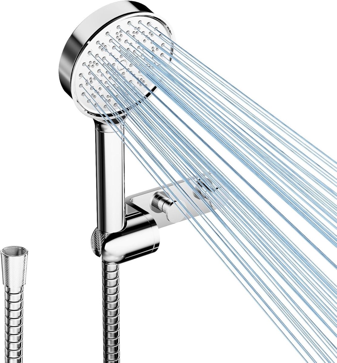 Verstelbare douchekop met slang en houder, chroom afwerking voor optimale waterdruk en comfort