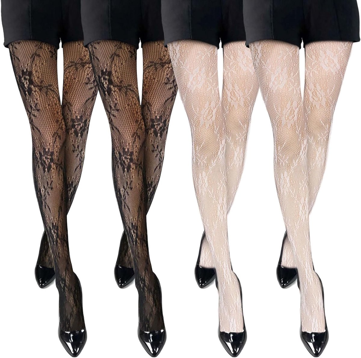 4 stuks damespanty, Lolita dij-panty, kant panty, bloemenpanty