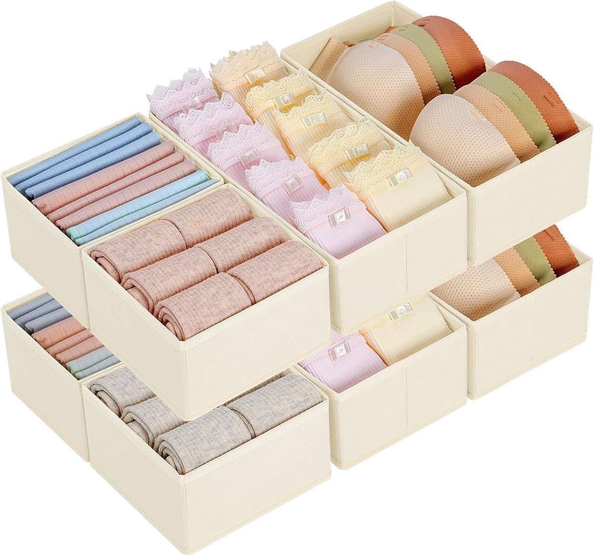 Lade-organizer, 8 stuks, kledingkast, organizer, lade-organizer, opvouwbare opbergdozen voor het bewaren van ondergoed, sokken, stropdassen, riem, klassiek beige