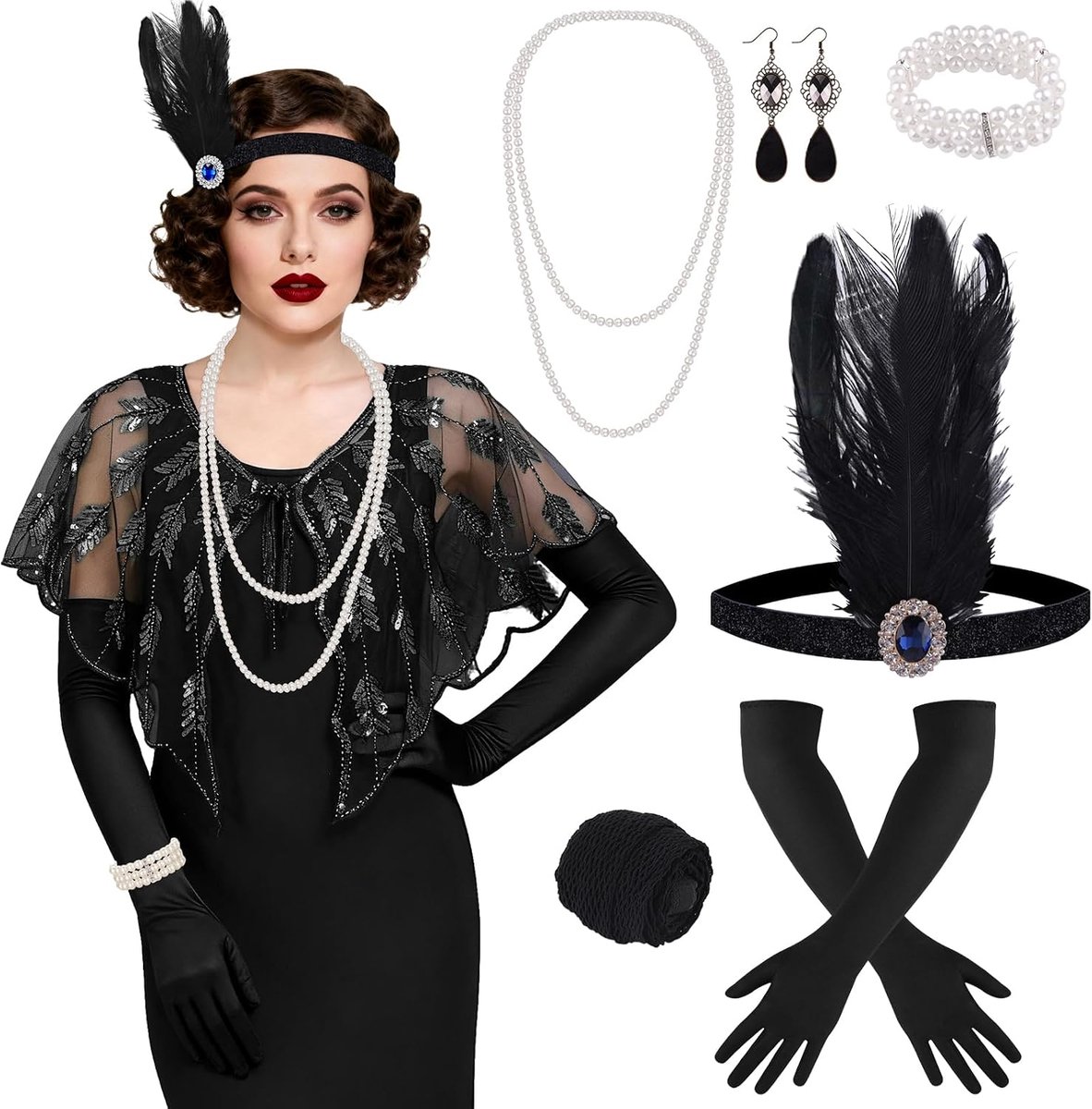 10 Pieces 1920s Flapper Gatsby Accessories Set Fashion Roaring 20's