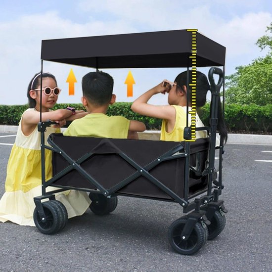 DayeLabel Bolderkar - Met Dak - Opvouwbaar - Strandkar - Inklapbare Bolderwagen - 150L Inhoud met Draaibare Wielen - Zwart — afbeelding 2