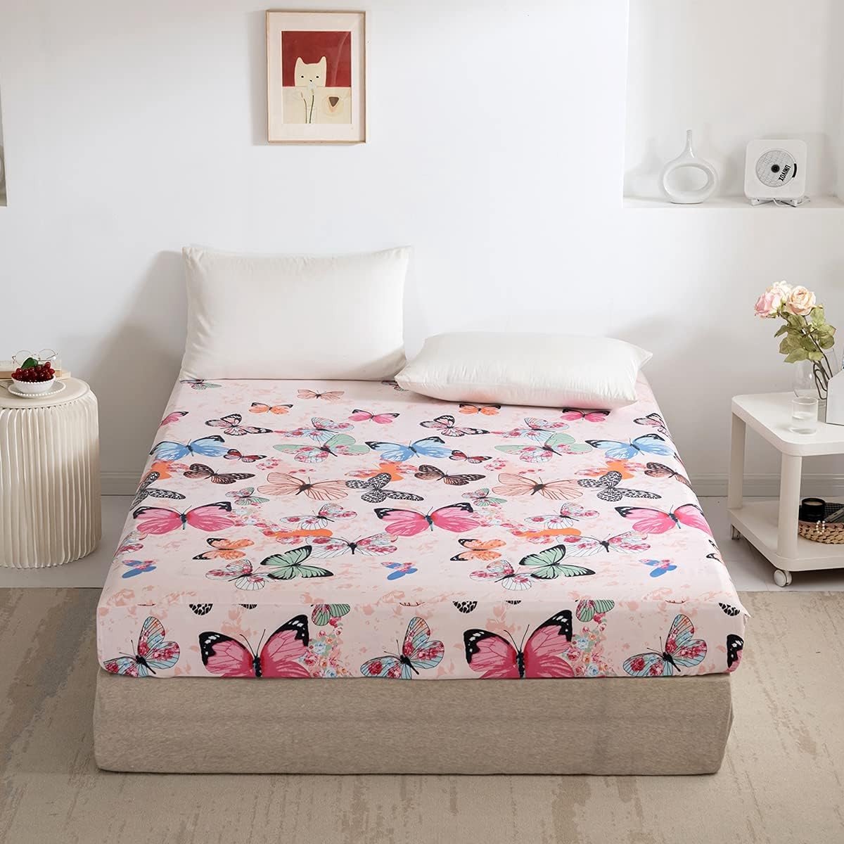 Zachte Microfiber Hoeslaken met Damier Vlinderpatroon 120 x 200 cm Geschikt voor 30 cm Matrassen, Ademend en Kreukvrij