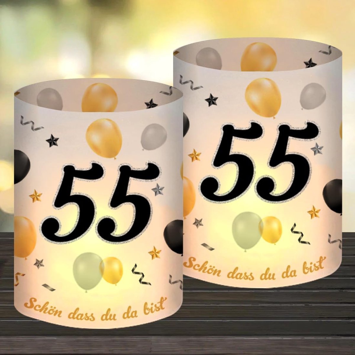 12 Lantaarn tafeldecoratie 55 Verjaardag, Happy Birthday tafeldecoratie 55e verjaardag vrouwen, decoratie 55 verjaardag vrouw man, geschikt voor theelichtjes of kaarsen met mooi DASS Du Da Bist en