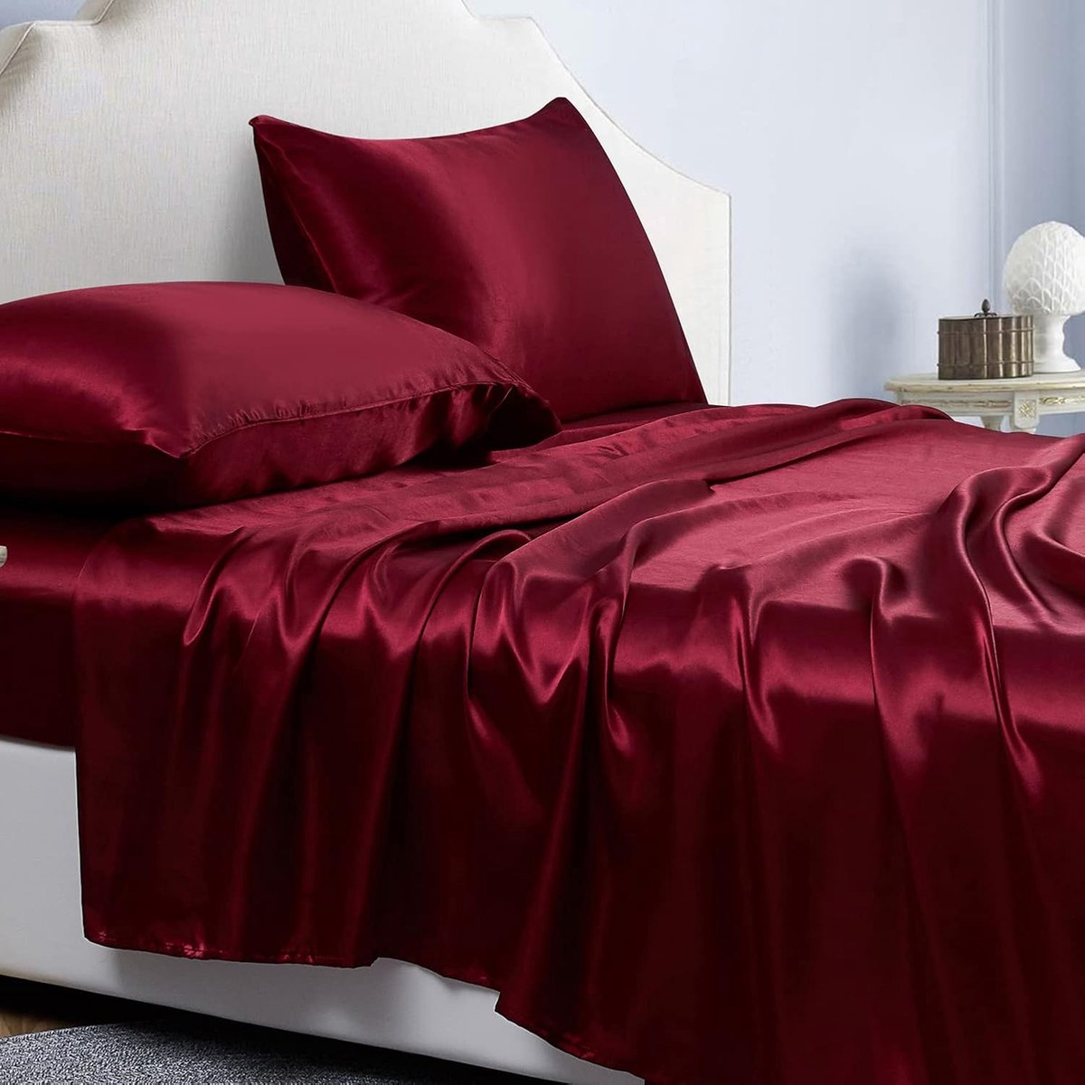 Beddelakenset Wijnrood 180 x 200 x 36 cm, Beddengoedset Polyester