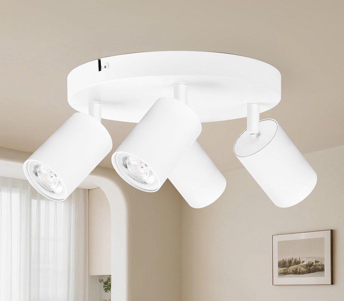 Plafondspot 4 spots rond, draaibare LED plafondlamp, GU10 plafondlamp, moderne spot, witte wandspot voor woonkamer, slaapkamer, keuken (zonder lamp)