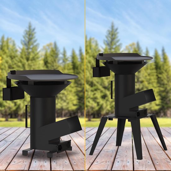 Rocket Stove met Grillplaat, Grillrooster en Pannenrooster, Draagbare Houtgestookte Campingkachel, 3 en 1 Multi-Function BBQ Grillen Campinggrill, Kooktoestel, Houtkachel — afbeelding 4