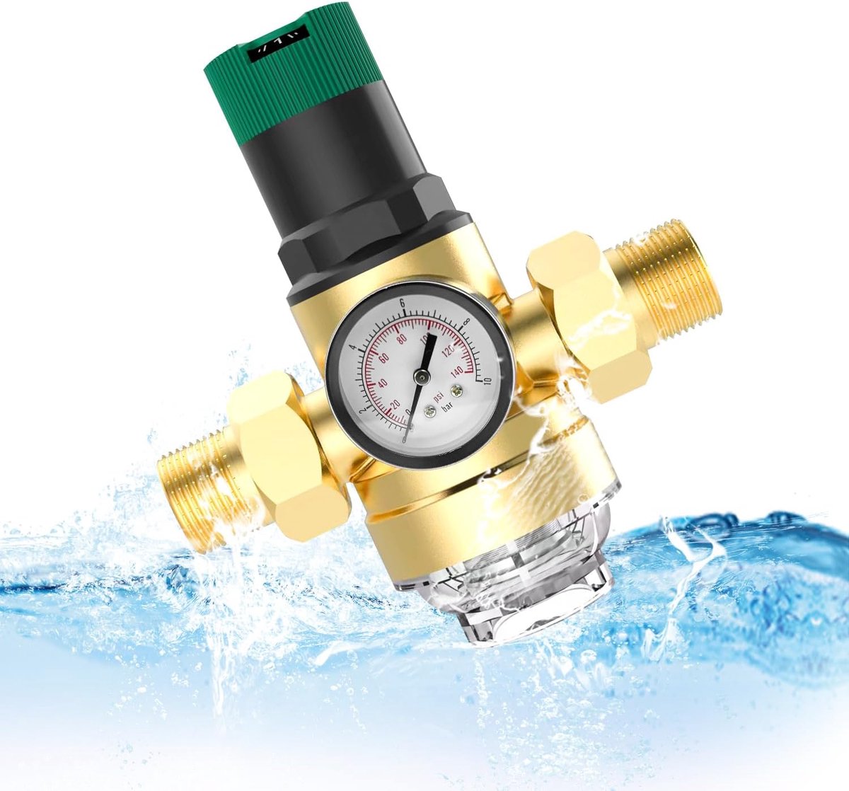1 inch, DN32 verstelbaar, waterdrukregelaar, met manometer, waterdruk, messing regelaar voor winkels, familie, buitenruimtes, fabrieken