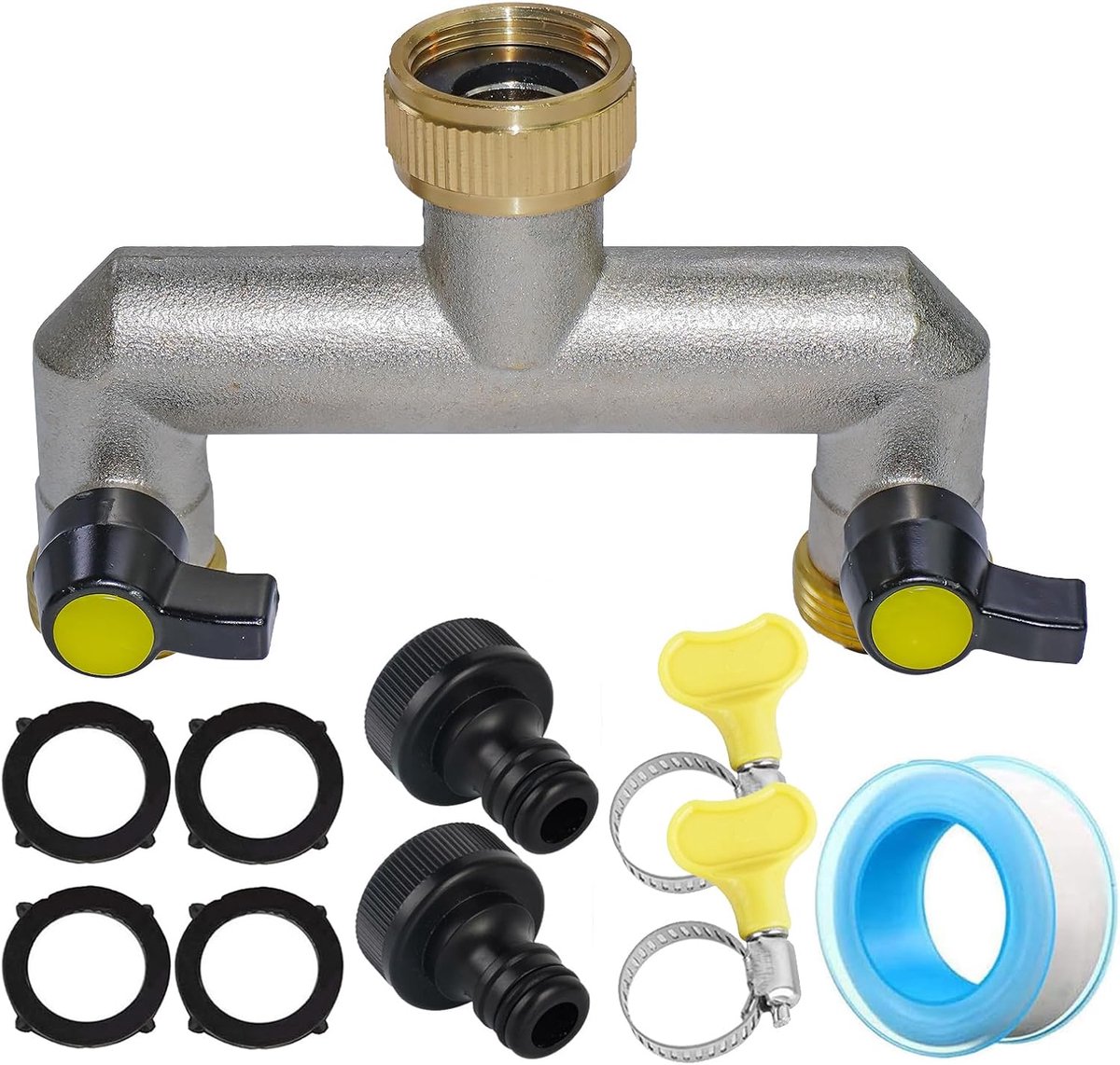 Kraan voor wasmachine, 3/4 inch messing tuinkraanverdeler, 2-weg waterslangaansluitingen, buitenkraan dispenser